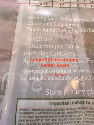Labyrinth breathable Heavy Duty PE Valve Bags with Center Seam for 50LB 22.7kg Paver Sand